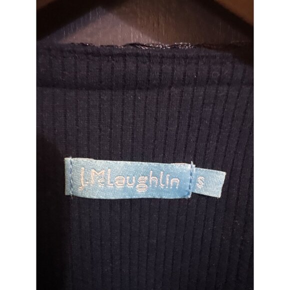 J.McLaughlin Navy Blue Ribbed Knit Jacket With Braided Trim Open Front 4 Pockets - Picture 5 of 6